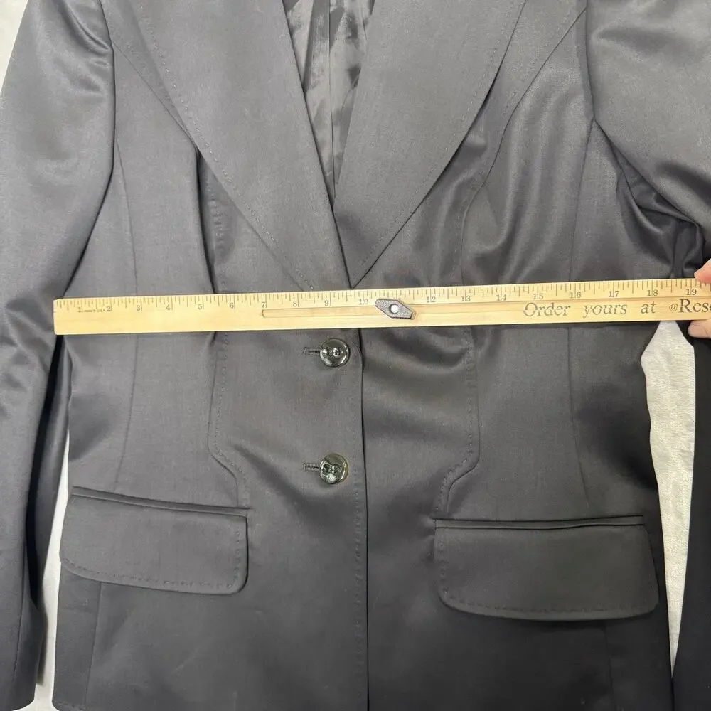 Escada Blazer Womens 42 Black Wool Stretch Classic Two Button Jacket Gold Accent - Picture 12 of 16